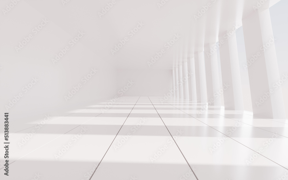 Obraz premium White empty room with light and shadow, 3d rendering.