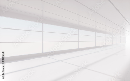 White straight tunnel with light and shadow, 3d rendering.