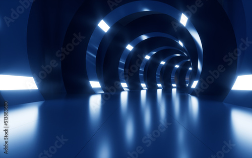 Fototapeta Naklejka Na Ścianę i Meble -  Neon lights and tunnels for turning, 3d rendering.