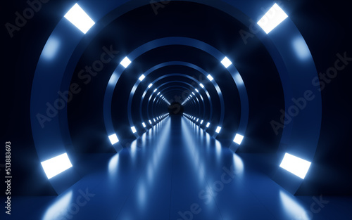 Fototapeta Naklejka Na Ścianę i Meble -  Circular neon lights and tunnel, 3d rendering.