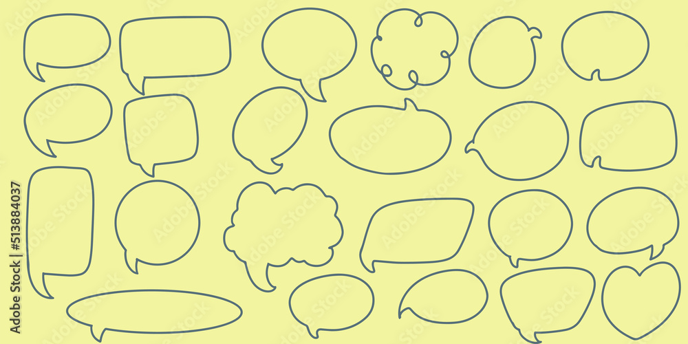 Twenty three Hand drawing doodle speech bubble set. Hand Drawn Comics Style Speech Bubbles. Twenty three Hand drawing doodle speech bubble set. Hand Drawn Comics Style Speech Bubbles.