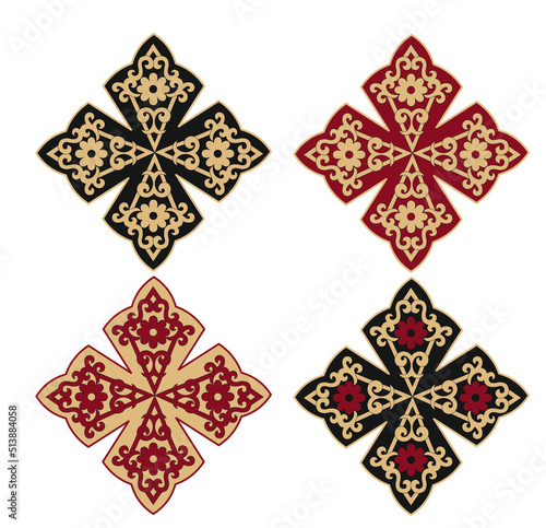 IHS GOLD EMBROIDERY FOR LITURGICAL CLOTHES AND SACRED CEREMONIES. SACRED CATHOLIC SYMBOLS IN ANCIENT STYLE WITH GOLDEN DECORATIONS