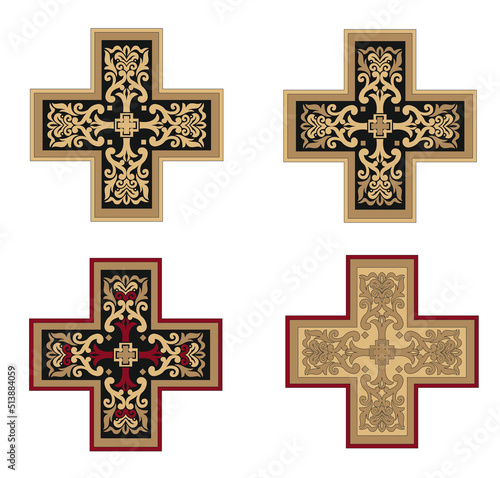 IHS GOLD EMBROIDERY FOR LITURGICAL CLOTHES AND SACRED CEREMONIES. SACRED CATHOLIC SYMBOLS IN ANCIENT STYLE WITH GOLDEN DECORATIONS