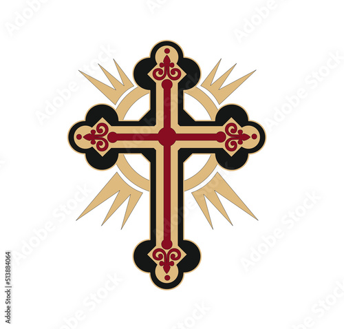 IHS GOLD EMBROIDERY FOR LITURGICAL CLOTHES AND SACRED CEREMONIES. SACRED CATHOLIC SYMBOLS IN ANCIENT STYLE WITH GOLDEN DECORATIONS