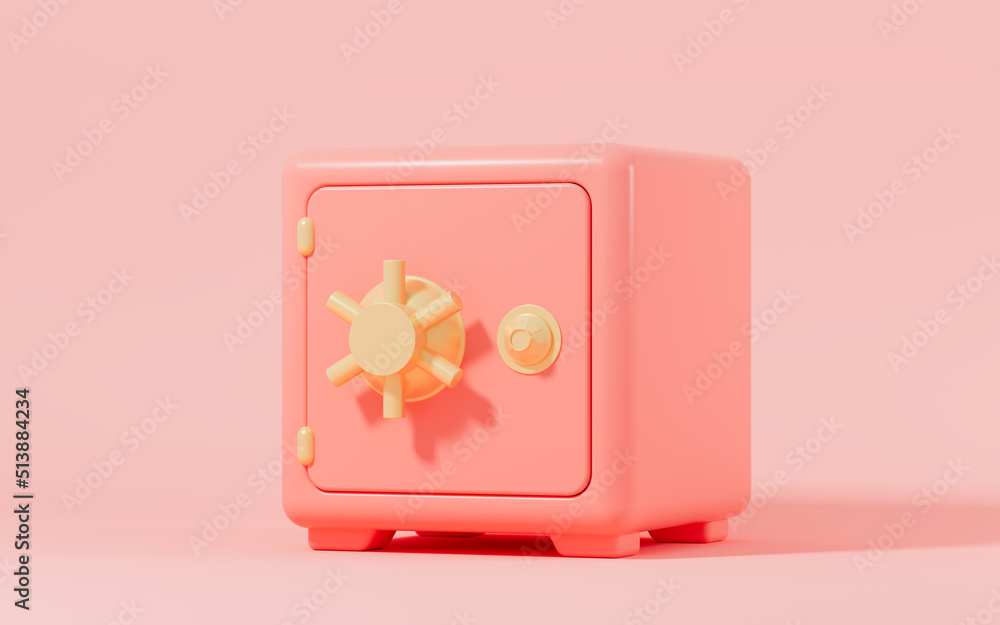 Closed safe box on the pink background, 3d rendering. Closed safe box on the pink background, 3d rendering.