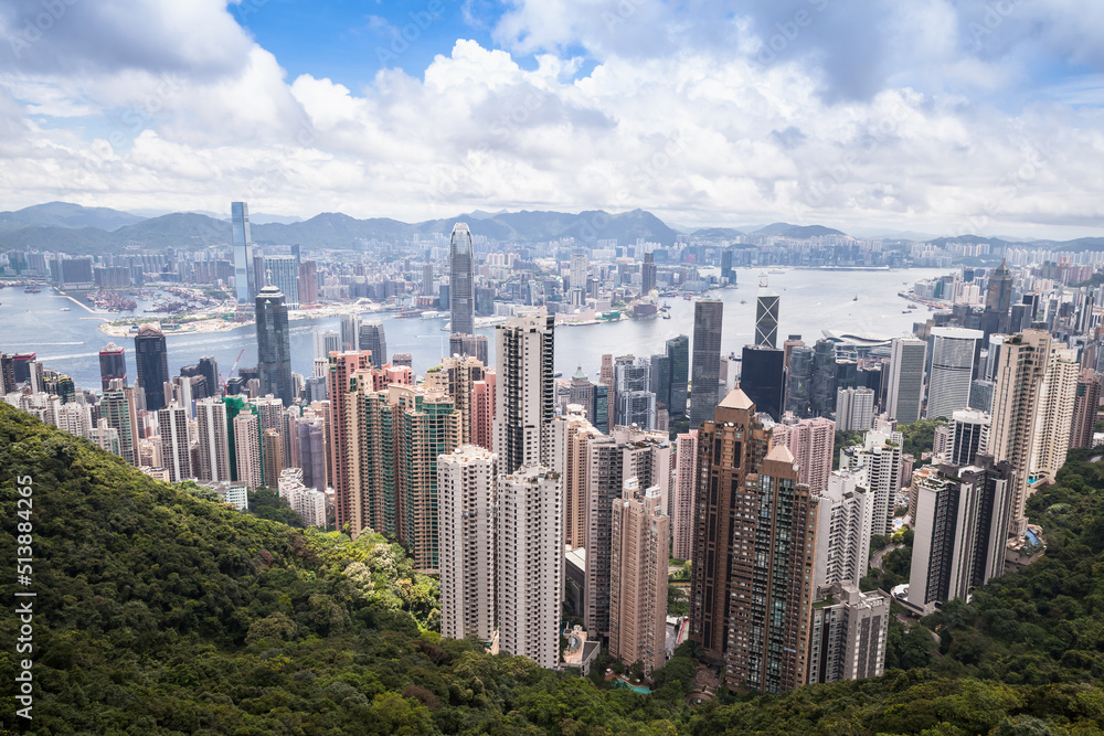 Hong Kong skyline, aerial city view taken from Victoria Peak
