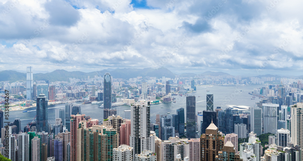 Fototapeta premium Hong Kong city central district, aerial panoramic view