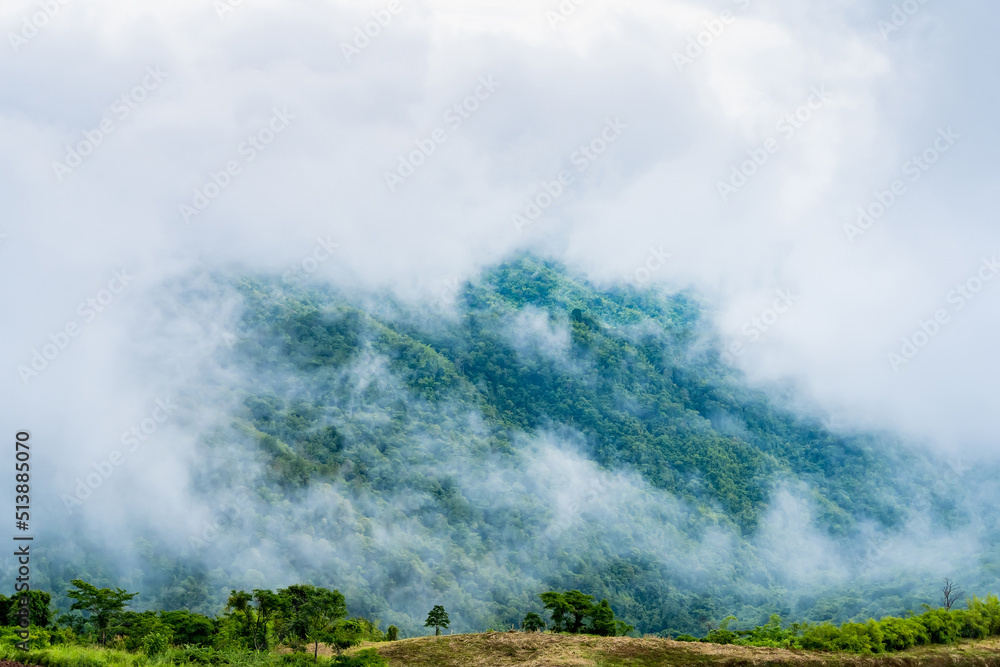 Landscape misty,Fantastic dreamy sunrise on the mountains, Mountain with mist cloud at Khao Kho Phetchabun Thailand