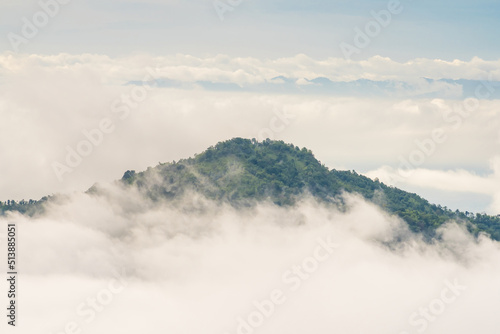 Landscape misty,Fantastic dreamy sunrise on the mountains, Mountain with mist cloud at Khao Kho Phetchabun Thailand