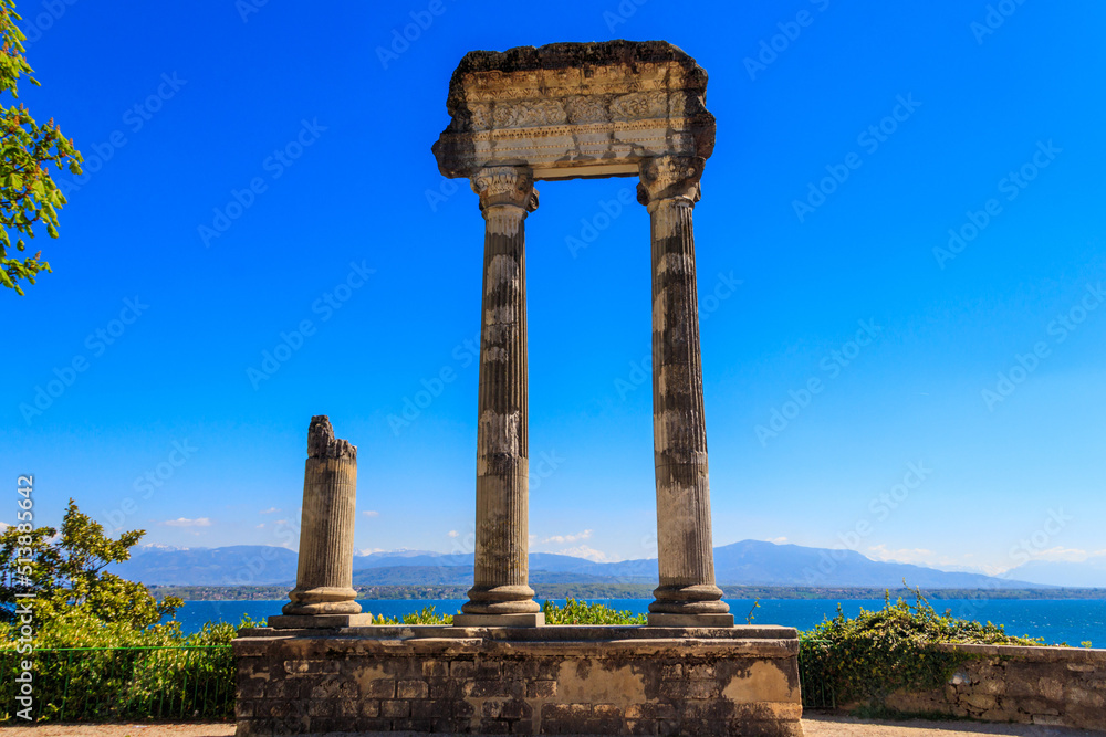 Ruins of ancient roman columns in Nyon, Switzerland