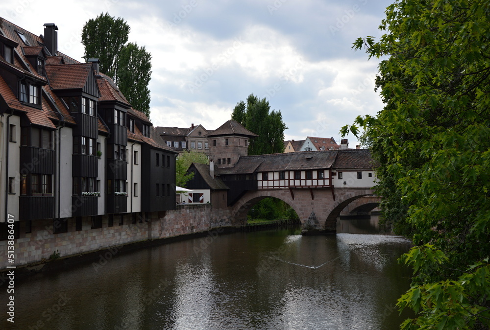 Historical Bridge over the River Pegnitz in the Old Town of Nürnberg, Franconia, Bavaria
