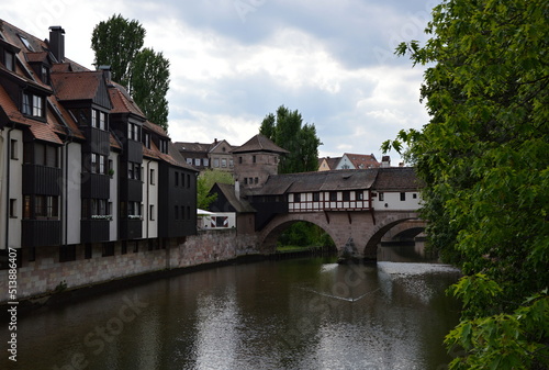 Historical Bridge over the River Pegnitz in the Old Town of Nürnberg, Franconia, Bavaria