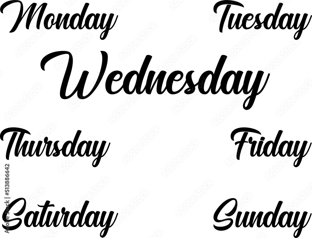 Vector Hand Lettering Set Of The Days Of The Week Monday Tuesday vector-hand-lettering-set-of-the-days-of-the-week-monday-tuesday