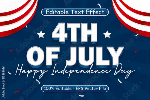 4th Of July Happy Independence Day Editable Text Effect 3 Dimension Emboss Modern Style