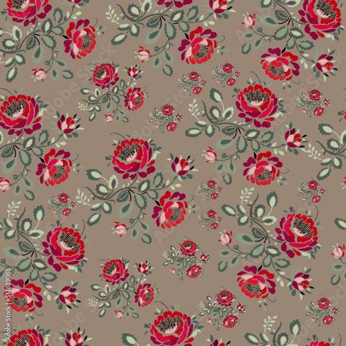 Colorful Red Rose Seamless pattern background_with the mud background