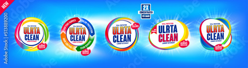Colorful set laundry detergent templates. Mockups for Cleaning service, package design, Washing Powder and Liquid Detergents ready for branding and ads design. Сaring for colored items
