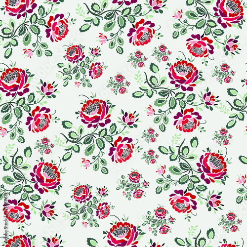 Colorful Red Rose Seamless pattern background_with the White background