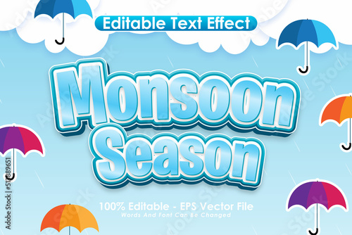 Monsoon Season Editable Text Effect 3 Dimension Emboss Cartoon Style