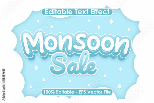 Monsoon Sale Editable Text Effect 3 Dimension Emboss Cartoon Style