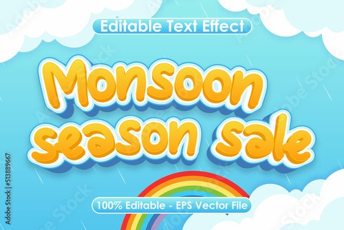 Monsoon Season Sale Editable Text Effect 3 Dimension Emboss Cartoon Style