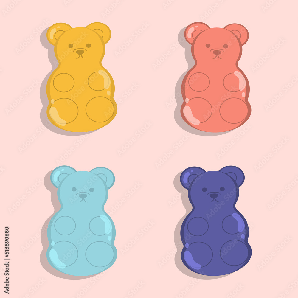 Jelly gummy bears on pink background. vector illustration.