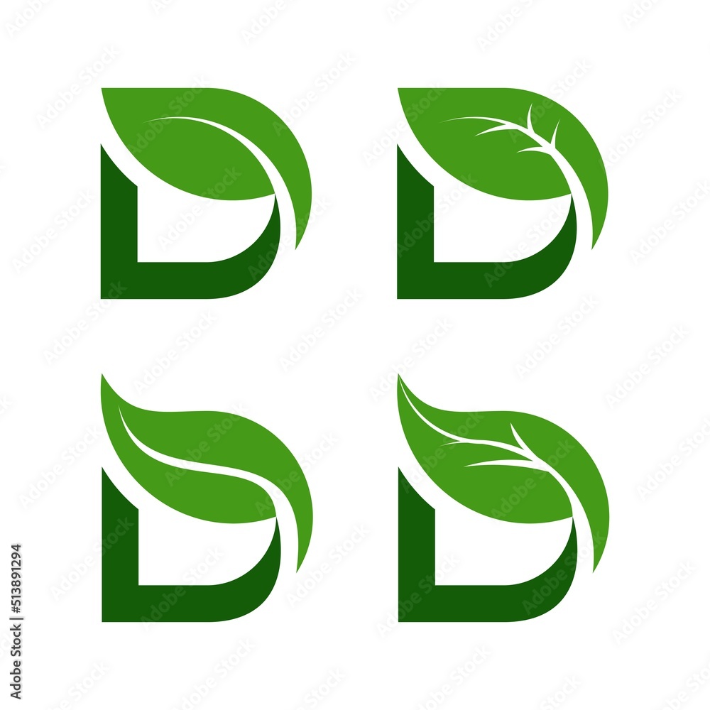 Green eco letters D logo with leaves. Awesome Letter D Leaf Premium ...