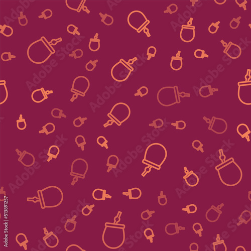 Brown line Mate tea icon isolated seamless pattern on red background. Vector