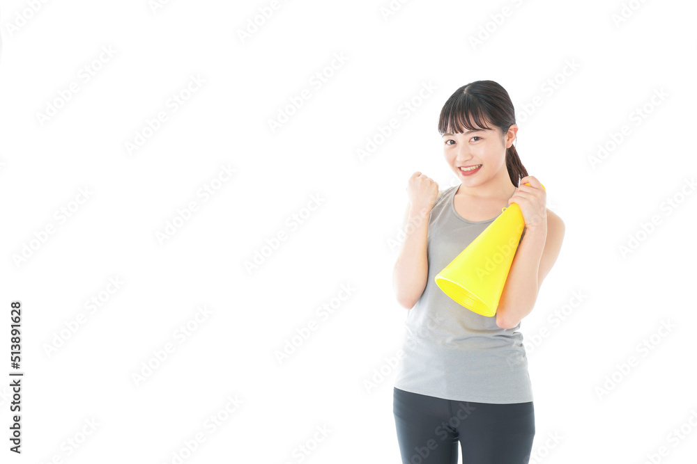 Young woman cheering sports game
