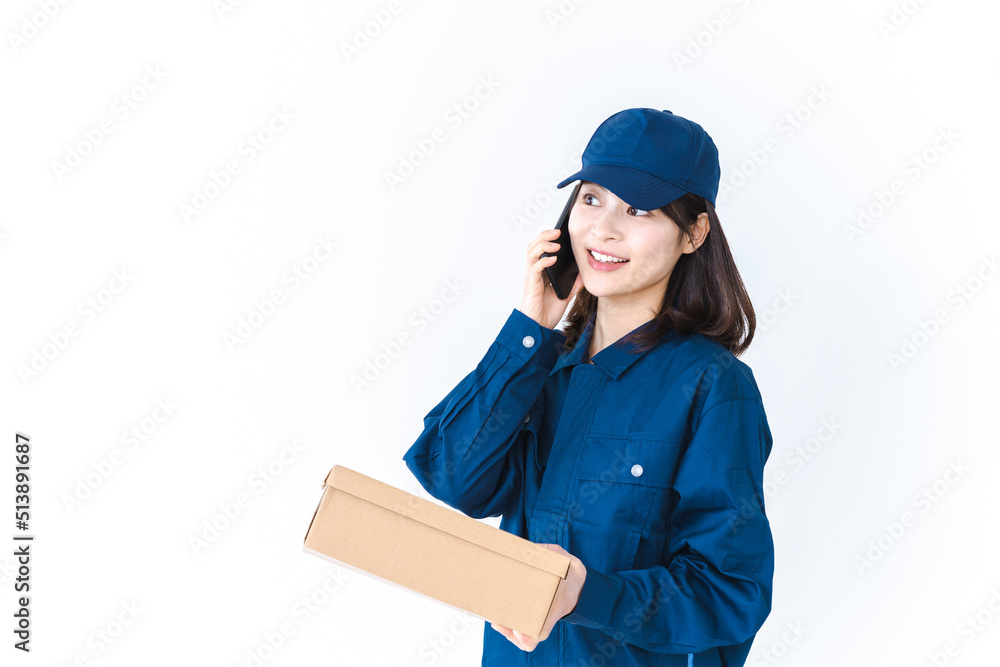 Delivery woman delivering package with smile Delivery woman delivering package with smile