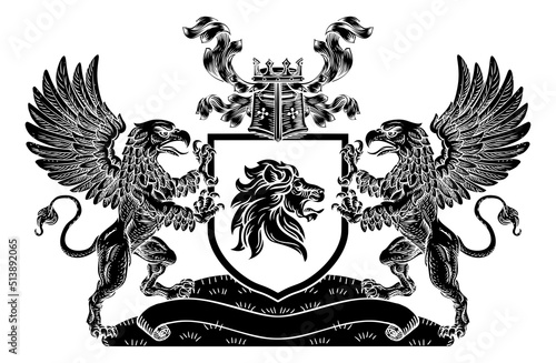 Crest Lion Griffin or Griffon Coat of Arms Shield photo