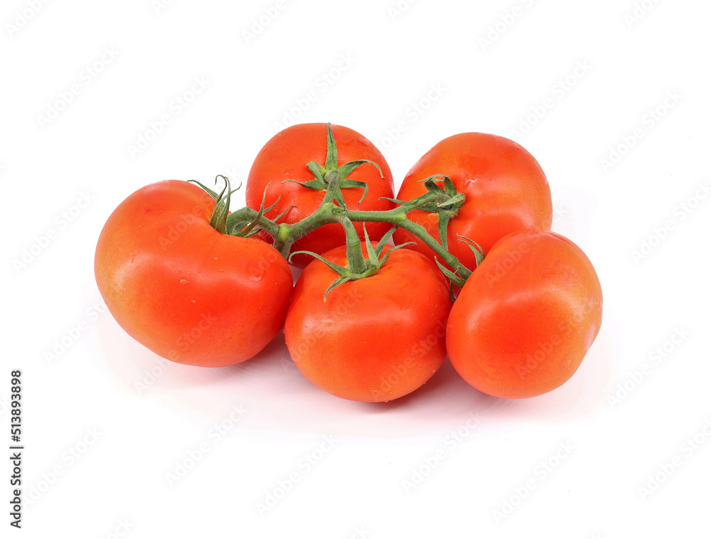 Round red truss tomatoes, also called vine tomato, on white background Round red truss tomatoes, also called vine tomato, on white background