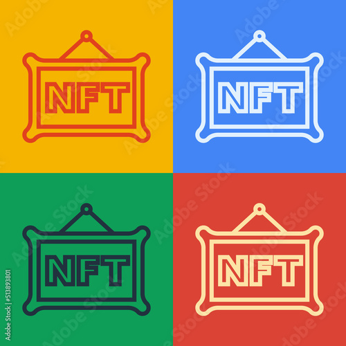 Pop art line NFT Digital crypto art icon isolated on color background. Non fungible token. Vector