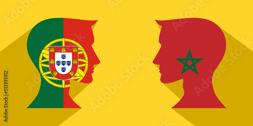 face to face concept. portugal vs morocco. vector illustration