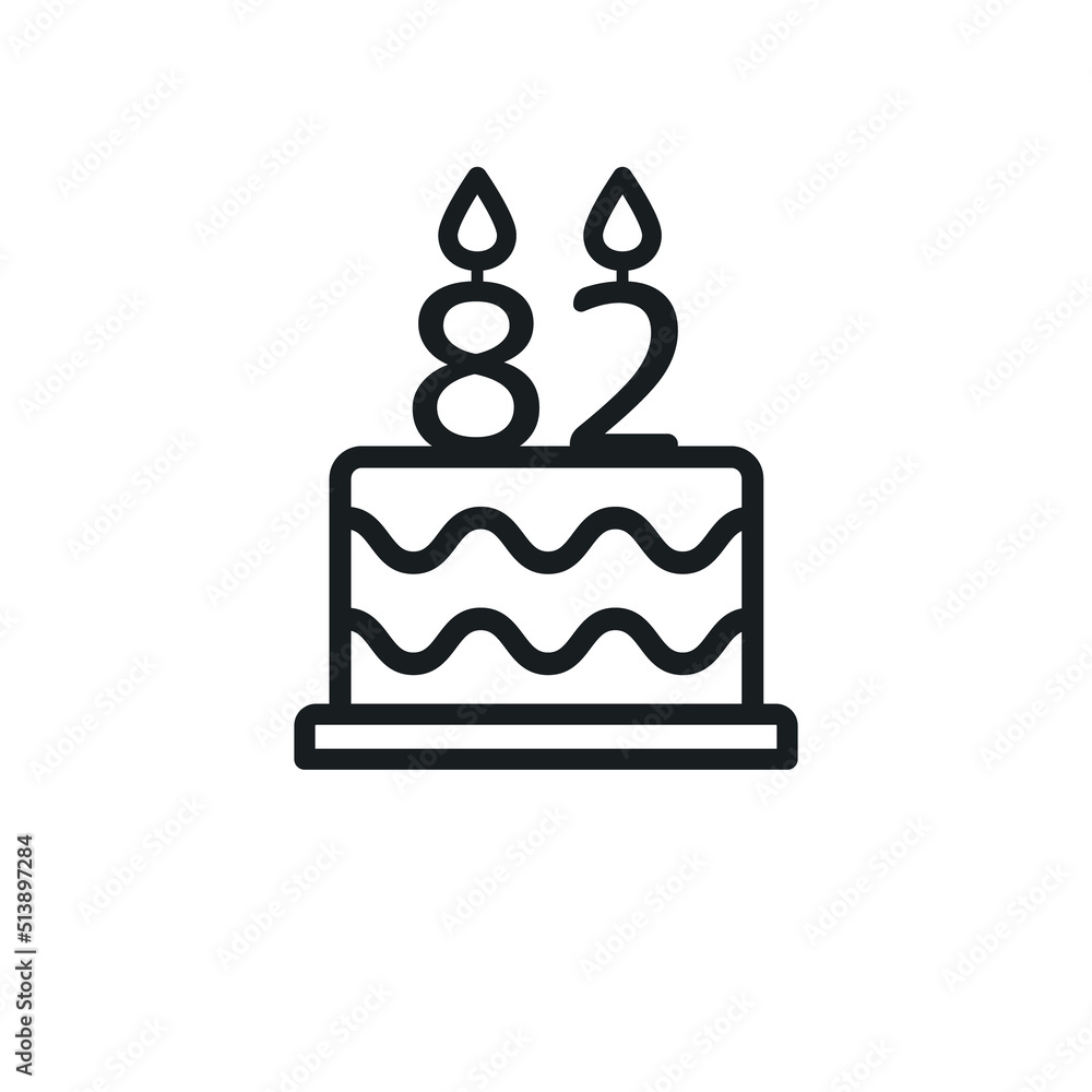 Birthday cake line icon with candle number 82 (eighty-two). Vector. Birthday cake line icon with candle number 82 (eighty-two). Vector.