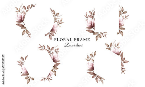 Watercolor floral frame set for wedding invitation card design decoration