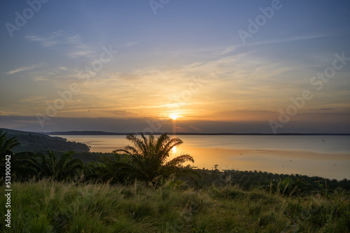 Colorful sunset near Kalangala on lake Victoria