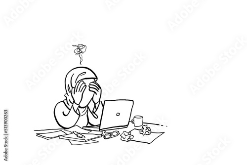 Moslem business woman exhausted from overworked.  Concept of burnout at work. Cartoon vector illustration design