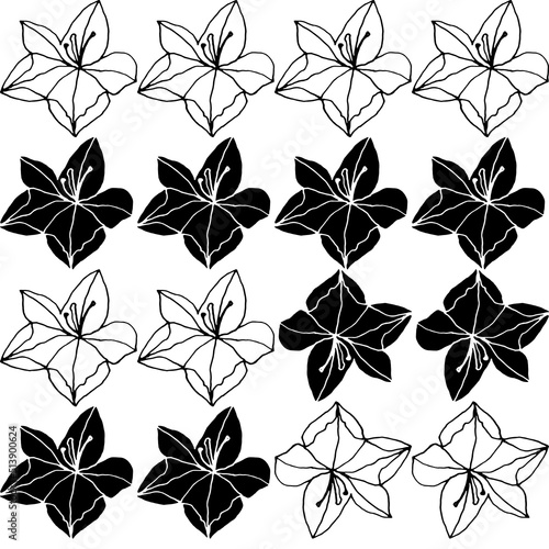 Abstract flower elements vector seamless pattern. Simple repeat in black on white background.