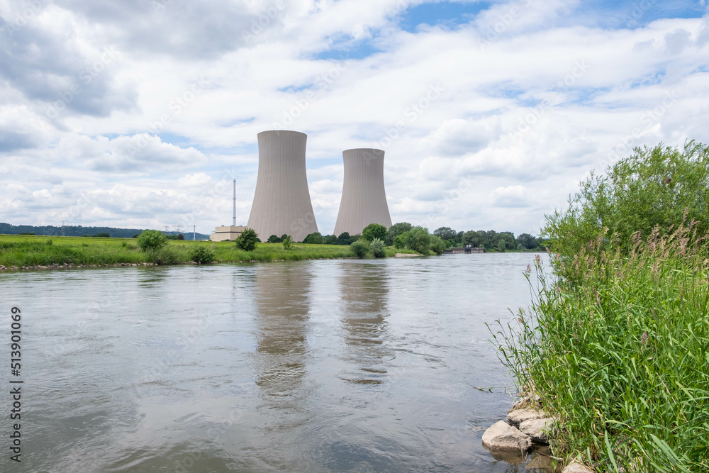 Fototapeta premium Green landscape and nuclear power plant