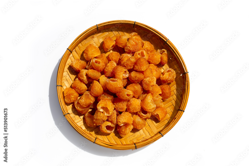 Dried longan on white background. Dried longan on white background.