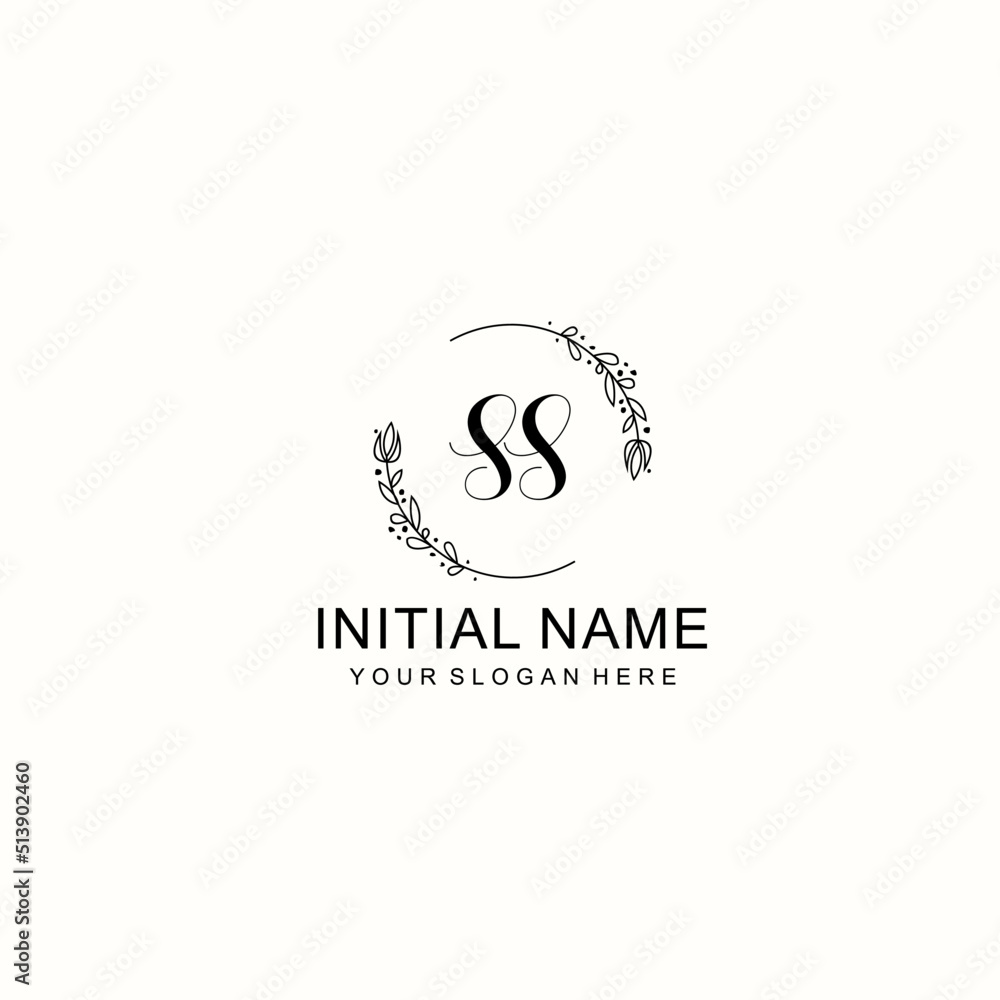 Initial letter SS handwriting with floral frame template Initial letter SS handwriting with floral frame template