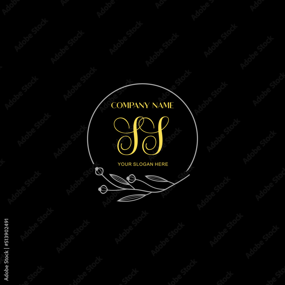 Initial letter SS handwriting with floral frame template Initial letter SS handwriting with floral frame template