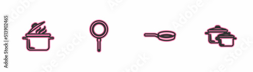 Set line Cooking pot, Frying pan, and icon. Vector