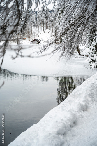 Snow winter in Fusine. Magic of the lower lake. © Nicola Simeoni