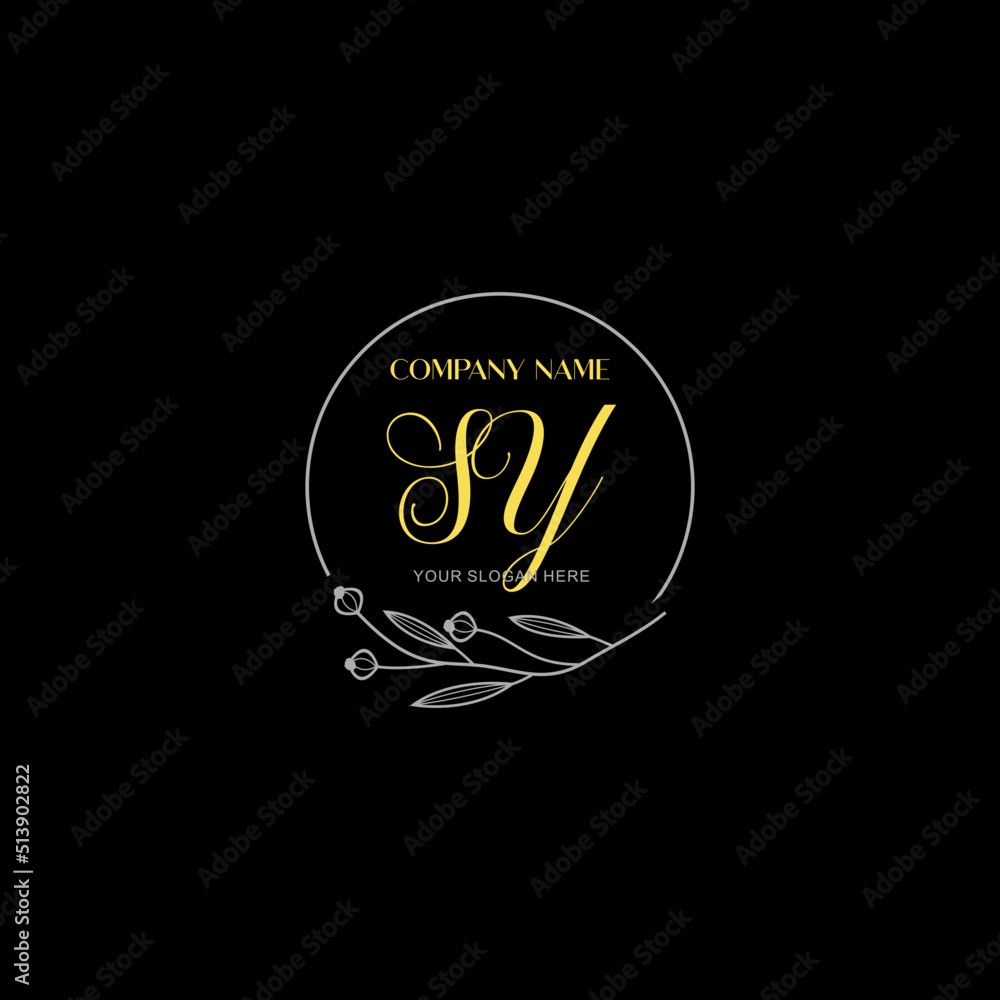 Fototapeta premium Initial letter SY handwriting with floral frame template 
