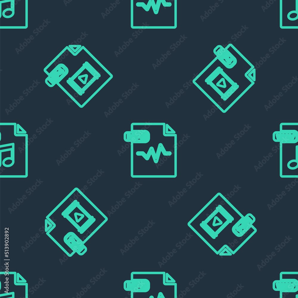 Set line MP3 file document, MP4 and WAV on seamless pattern. Vector Set line MP3 file document, MP4 and WAV on seamless pattern. Vector