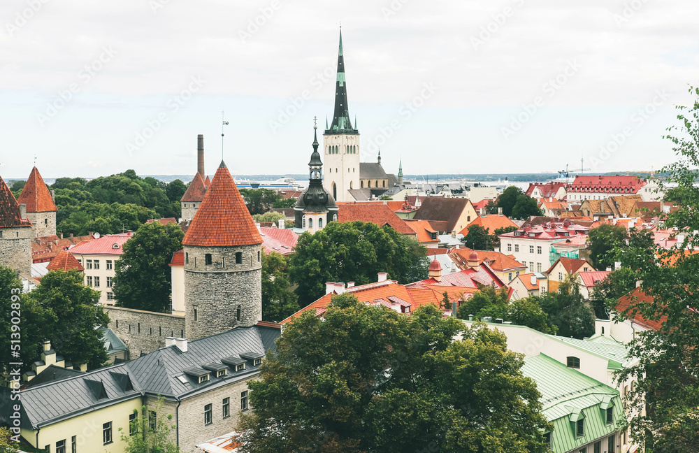 Fototapeta premium Tallinn, Estonia - June 22, 2022: Streets of the old town from a bird's eye view