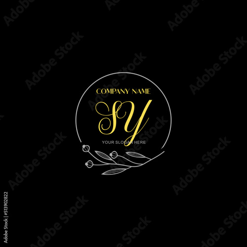 Initial letter SY handwriting with floral frame template	