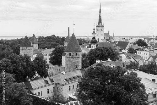 Tallinn, Estonia - June 22, 2022: Streets of the old town from a bird's eye view