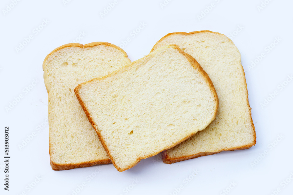 Sliced of bread on white background.